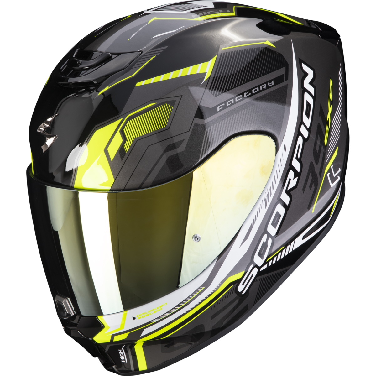 EXO 391 Motorradhelm – Schwarz-silber-gelb Neon, Mit Pinlock Visier & KwikWick Innenfutter